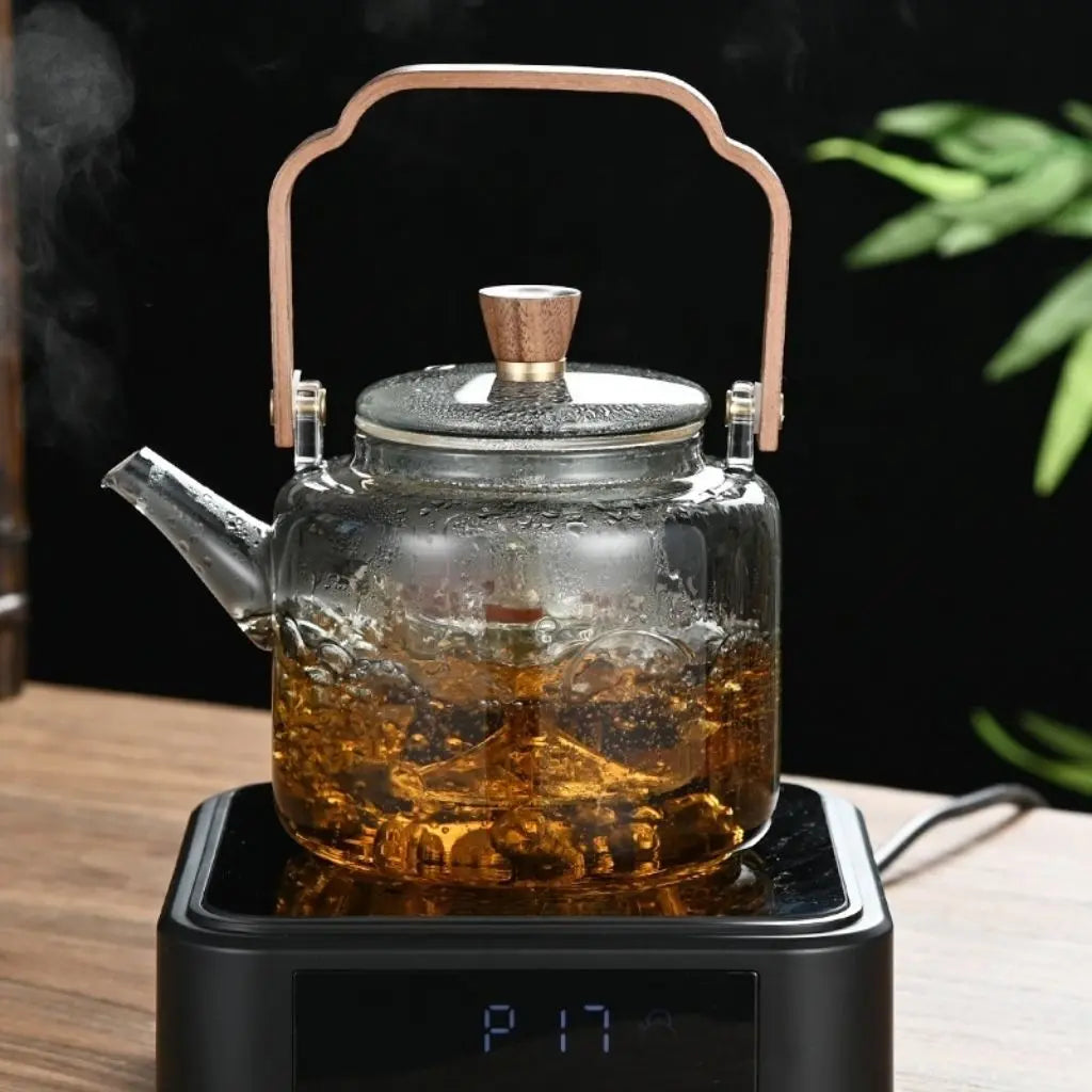Elegant Heat-Resistant Glass Teapot with Wooden Handle