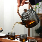 Elegant Heat-Resistant Glass Teapot with Wooden Handle