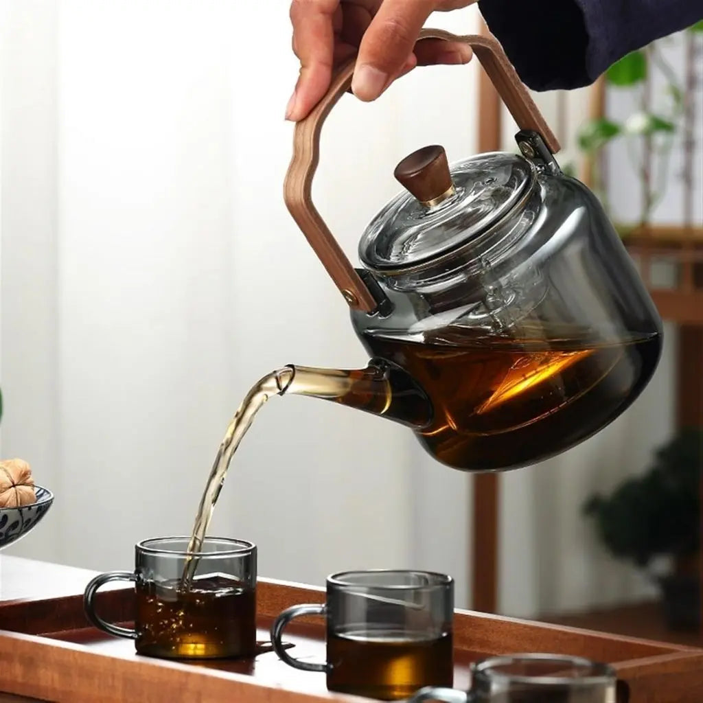 Elegant Heat-Resistant Glass Teapot with Wooden Handle