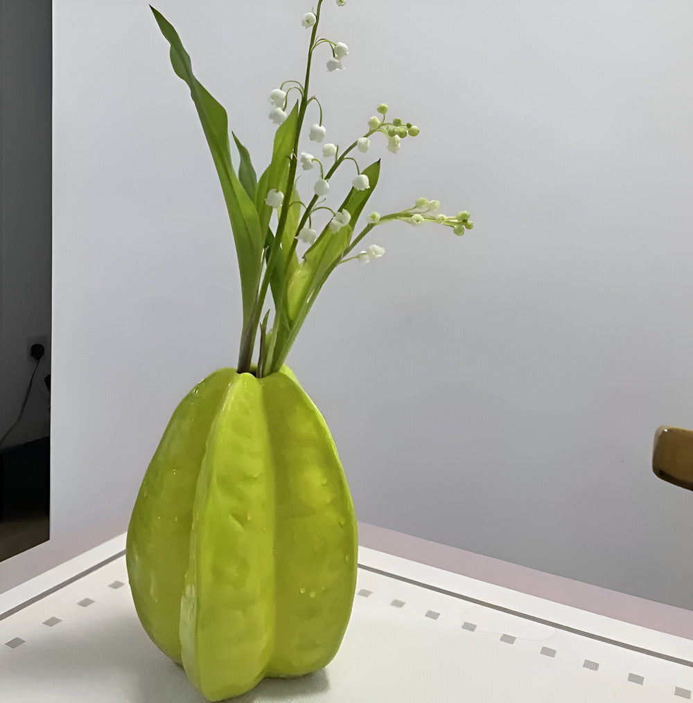 Artistic Home Decor - Unique Star Fruit Shaped Handmade Ceramic Vase