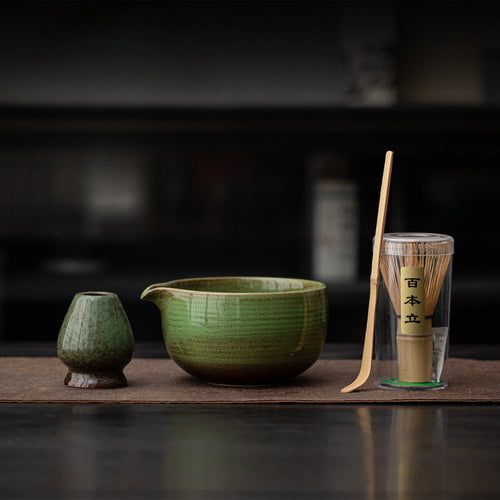 4-Piece Matcha Tea Set with Bowl, Spoon, Bamboo Whisk & Holder
