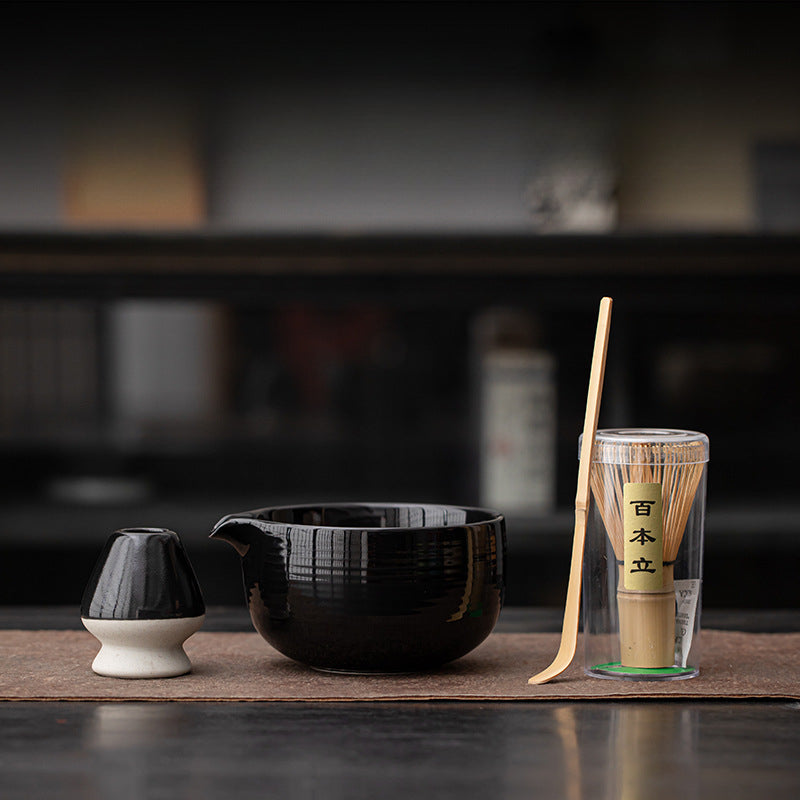 4-Piece Matcha Tea Set with Bowl, Spoon, Bamboo Whisk & Holder