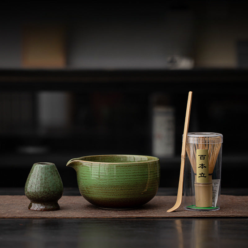 4-Piece Matcha Tea Set with Bowl, Spoon, Bamboo Whisk & Holder