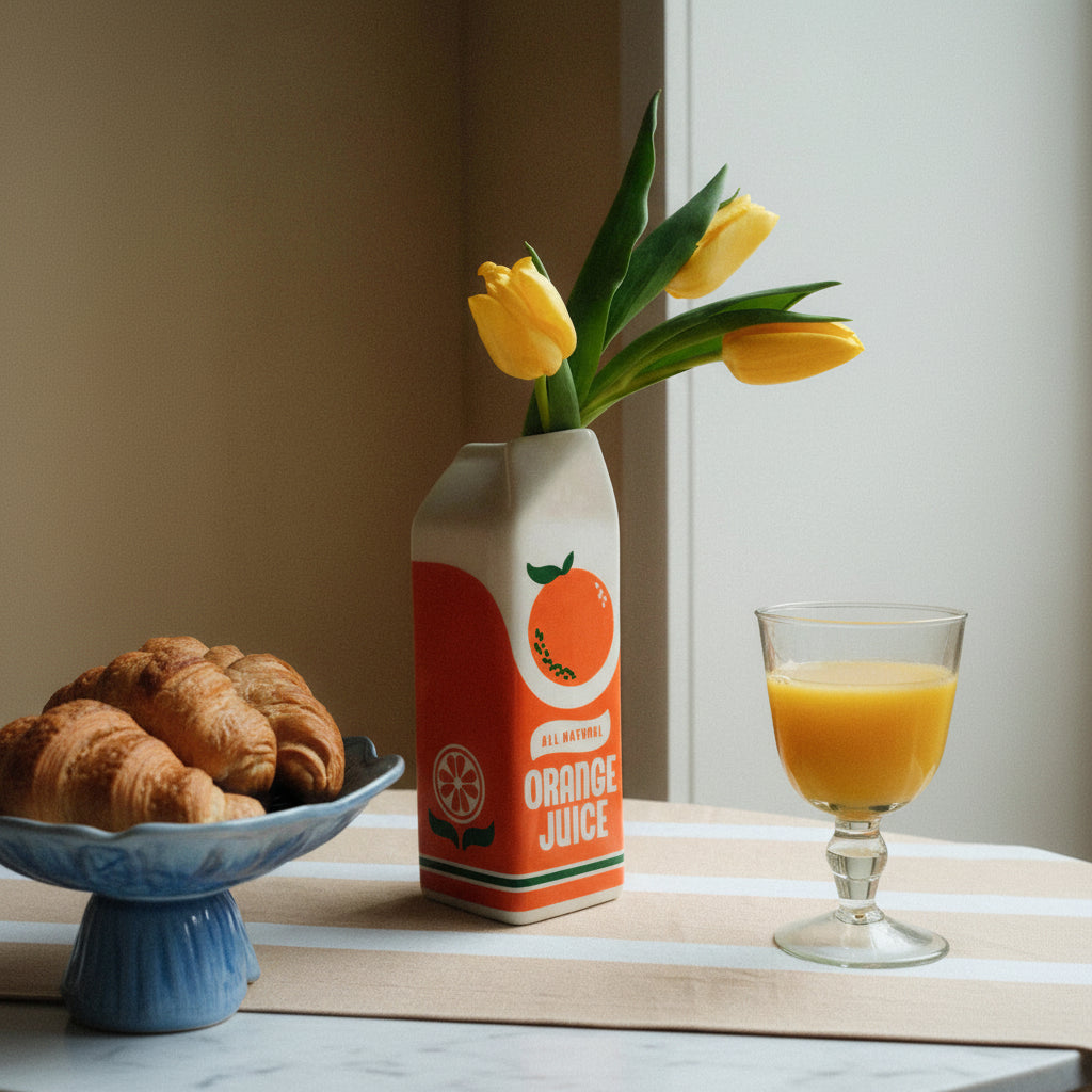 Decorative 8.66-Inch Vase in Unique Orange Juice Design – Handmade Ceramic