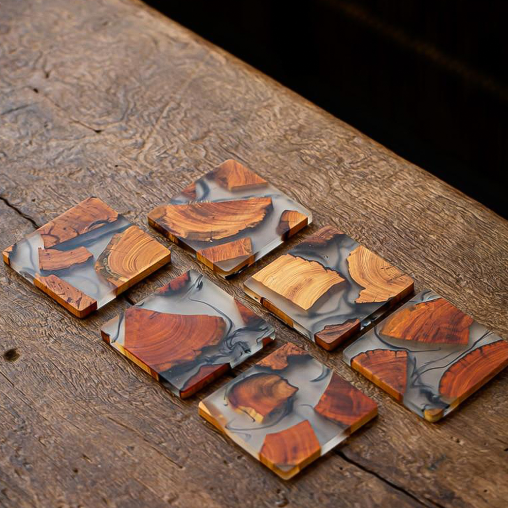 Custom Pine Wood and Resin Drink Coasters – Nature-Inspired Decor