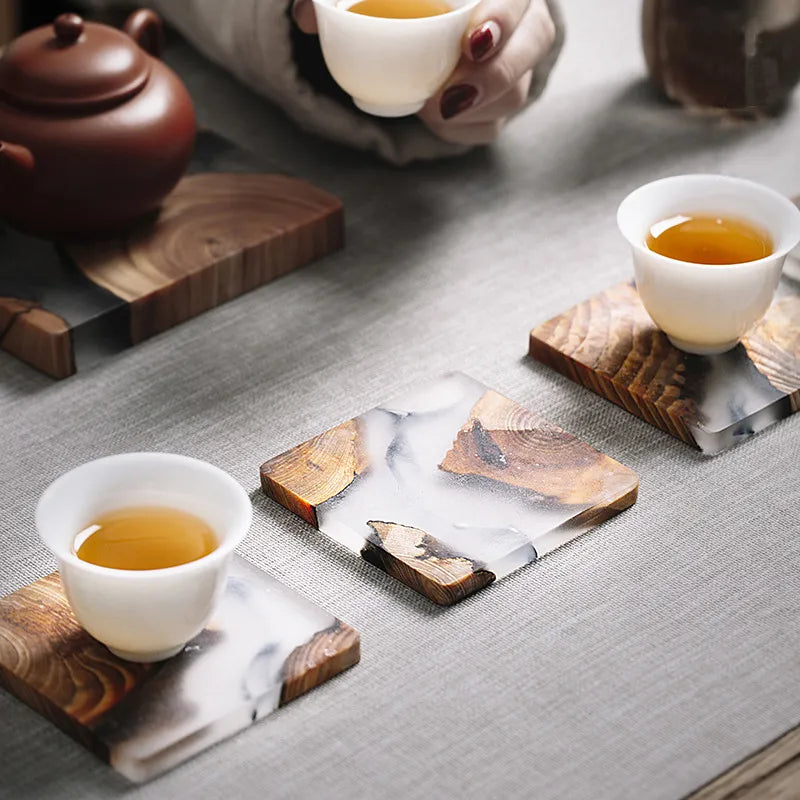 Custom Pine Wood and Resin Drink Coasters – Nature-Inspired Decor