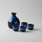 Ceramic Sake Set in Indigo Blue – 5-Piece for Hot and Cold Beverages