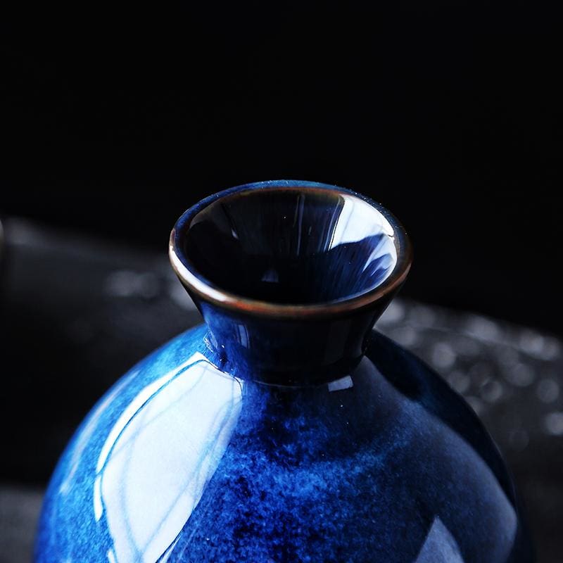 Ceramic Sake Set in Indigo Blue – 5-Piece for Hot and Cold Beverages