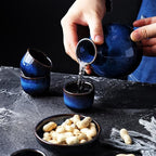Ceramic Sake Set in Indigo Blue – 5-Piece for Hot and Cold Beverages