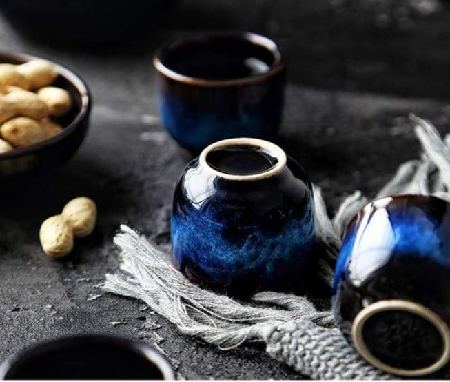 Ceramic Sake Set in Indigo Blue – 5-Piece for Hot and Cold Beverages