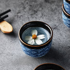 Ceramic Sake Drinking Set – 5-Piece Handmade Japanese Design with Wave Motif