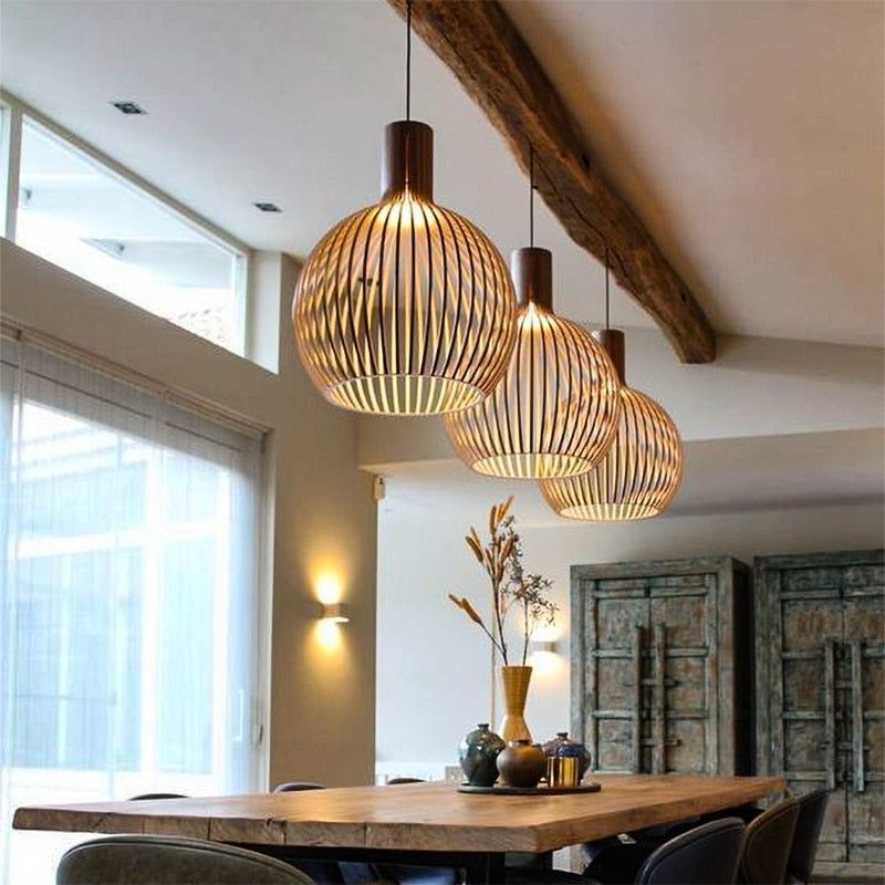 Rustic Pendant Light – Handmade Wooden Hanging Lamp for Warm Atmosphere