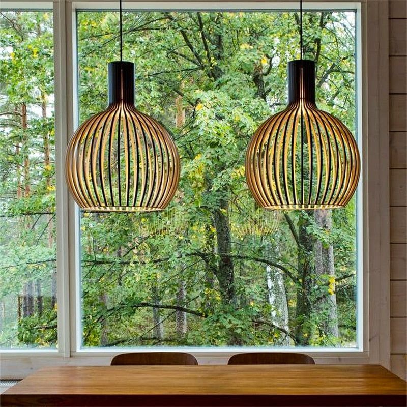 Rustic Pendant Light – Handmade Wooden Hanging Lamp for Warm Atmosphere