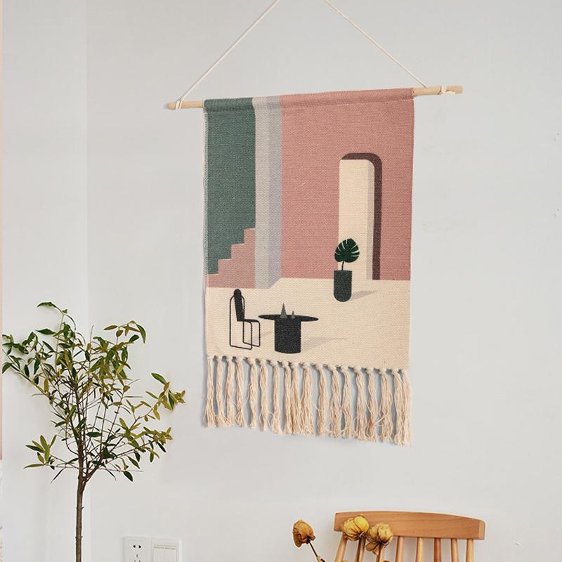 Geometric Patterned Handwoven Cotton Tapestry Wall Hanging – 27.56 × 19.69 inch