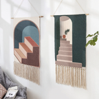 Geometric Patterned Handwoven Cotton Tapestry Wall Hanging – 27.56 × 19.69 inch
