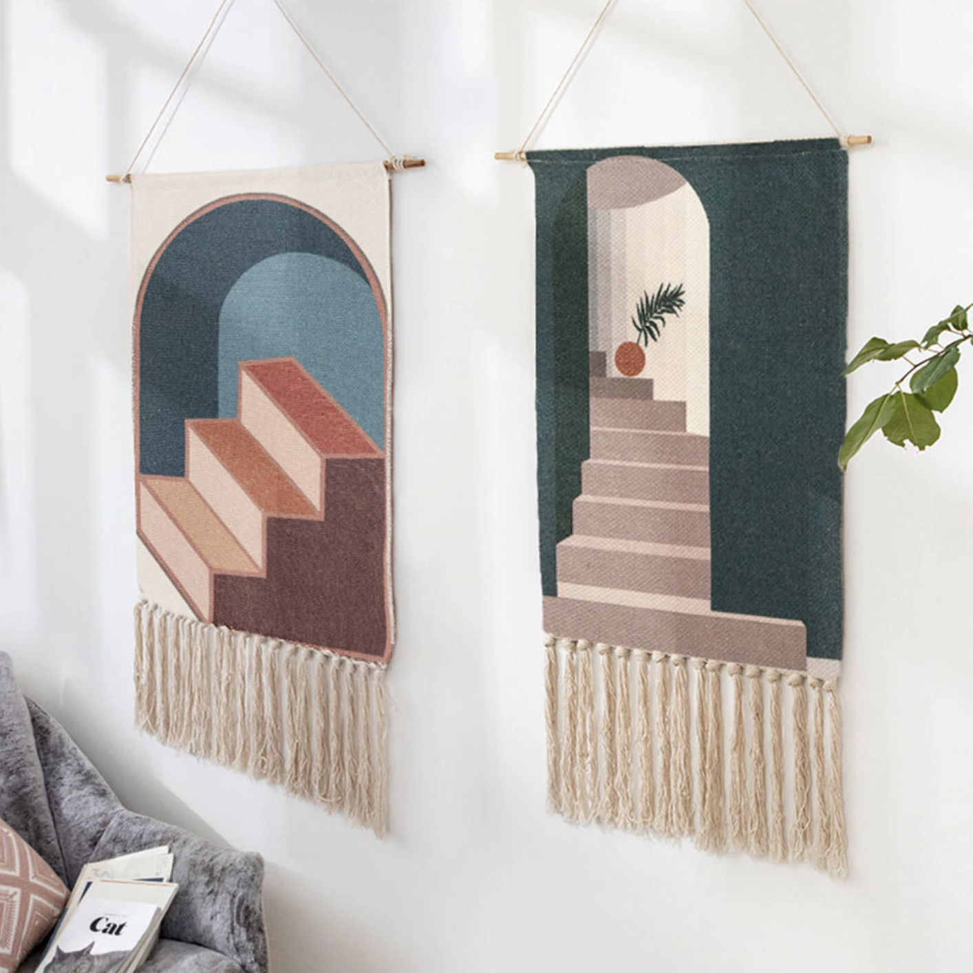 Geometric Patterned Handwoven Cotton Tapestry Wall Hanging – 27.56 × 19.69 inch