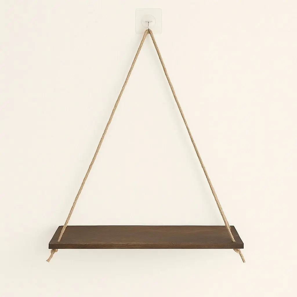 Hanging Rustic Wood Shelf with Rope Suspension