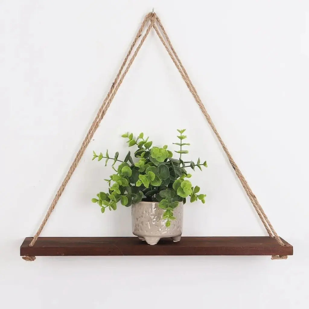 Hanging Rustic Wood Shelf with Rope Suspension