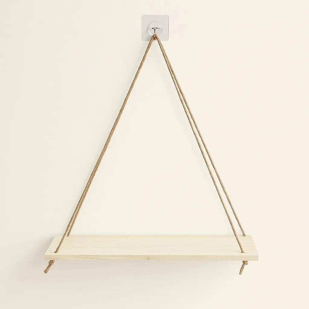 Hanging Rustic Wood Shelf with Rope Suspension