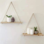 Hanging Rustic Wood Shelf with Rope Suspension