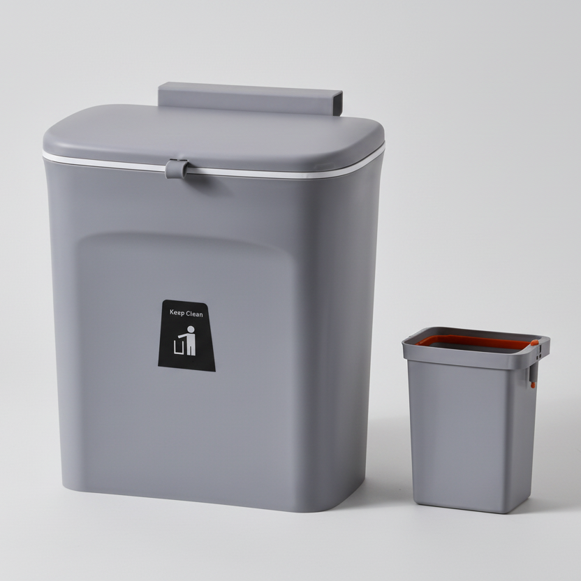 SmartSpace Hanging Waste Bin with Lid - Convenient One-Handed Disposal