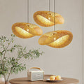 Woven Bamboo Hanging Light Fixture with Twisted Design