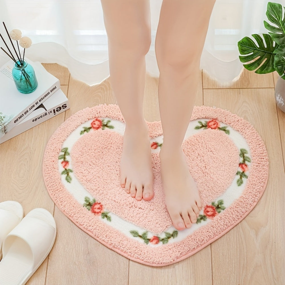 Heart-Shaped Soft Microfiber Bath Mat with Non-Slip Feature