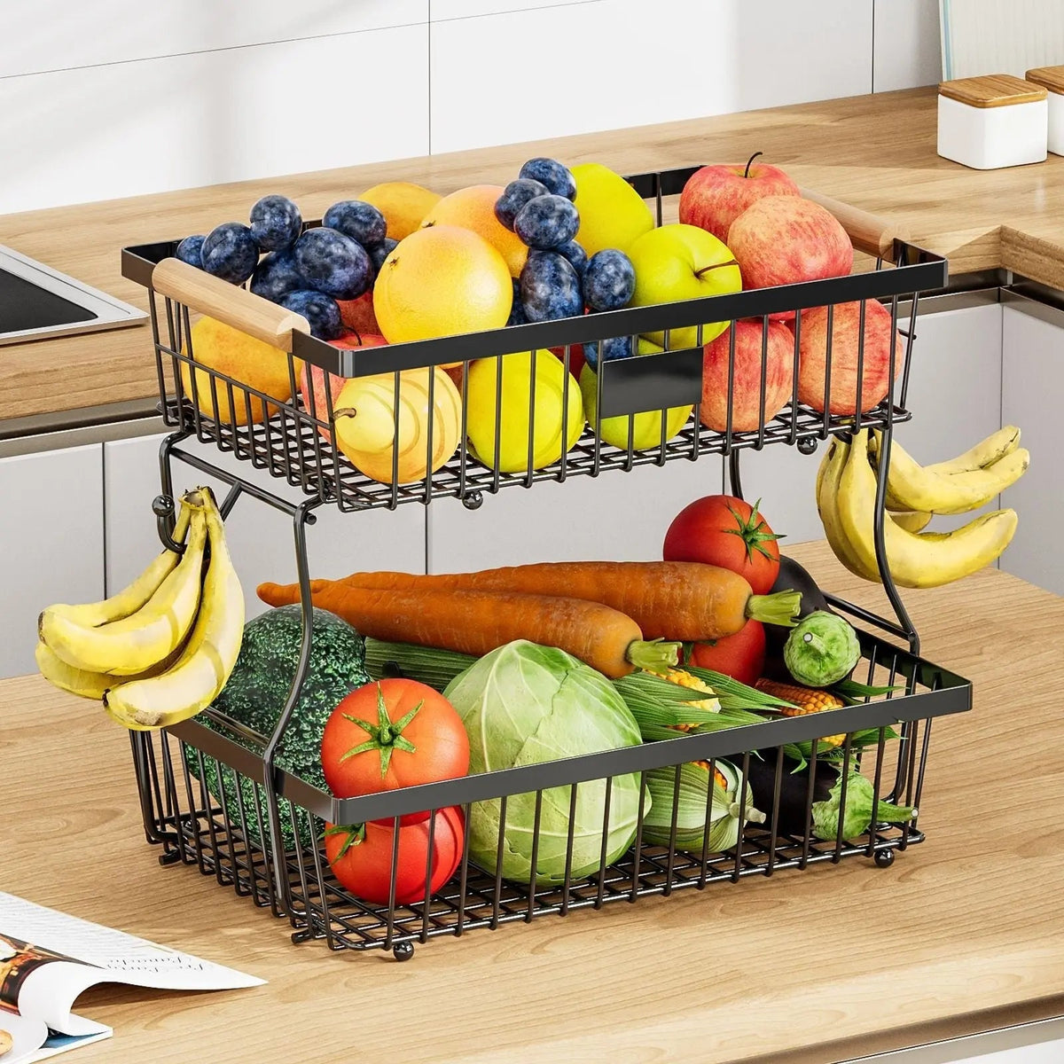 Elevate Your Kitchen with the Dual-Level Basket Stand