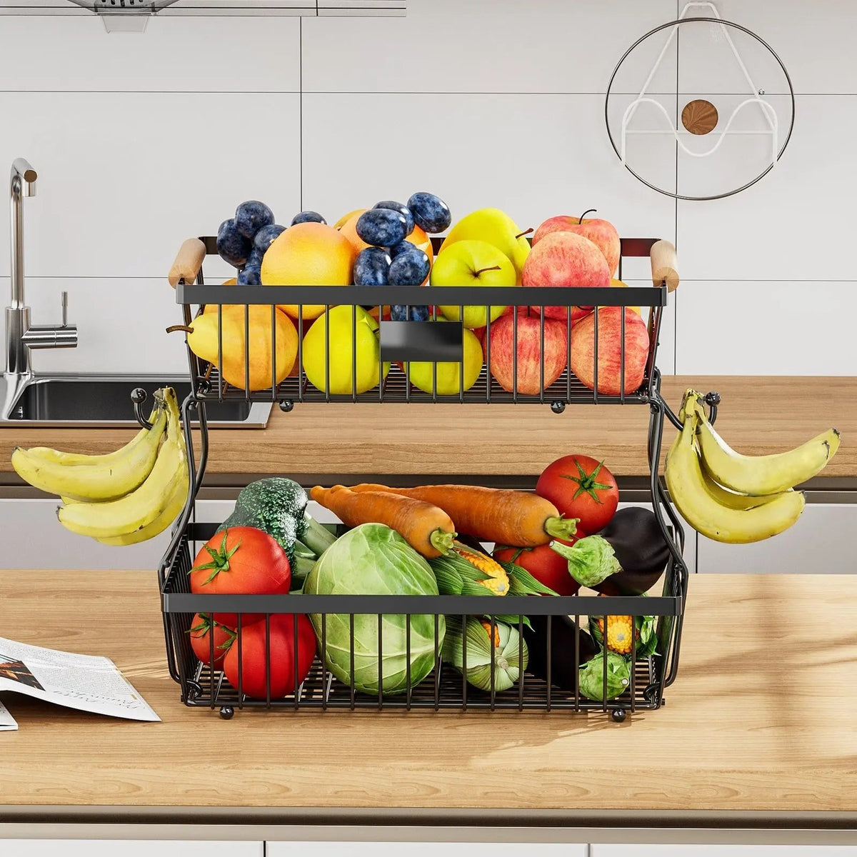 Elevate Your Kitchen with the Dual-Level Basket Stand