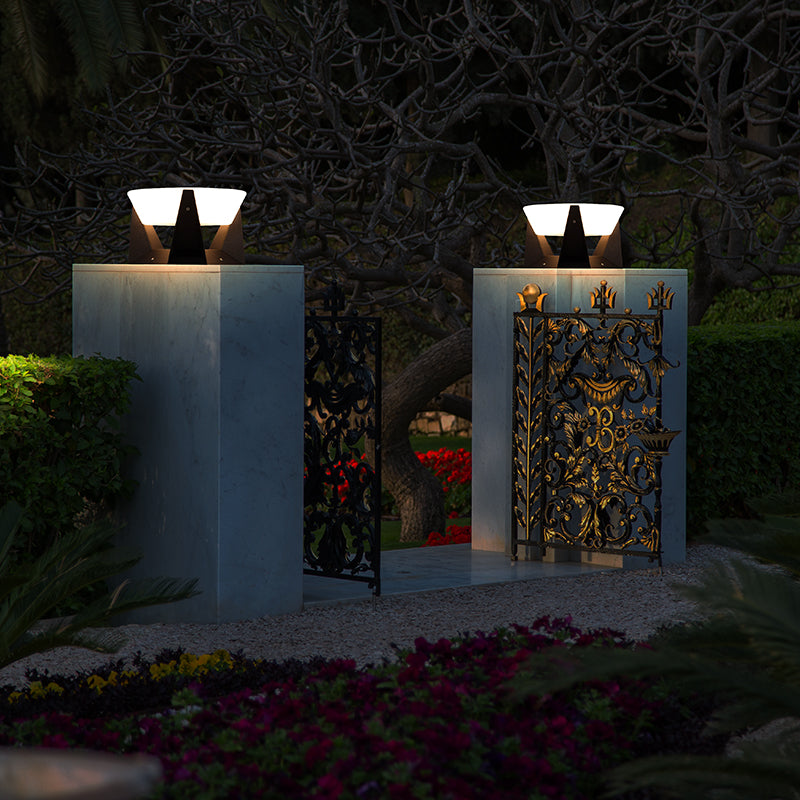 Square Solar Garden Light with Black Housing and White Shade