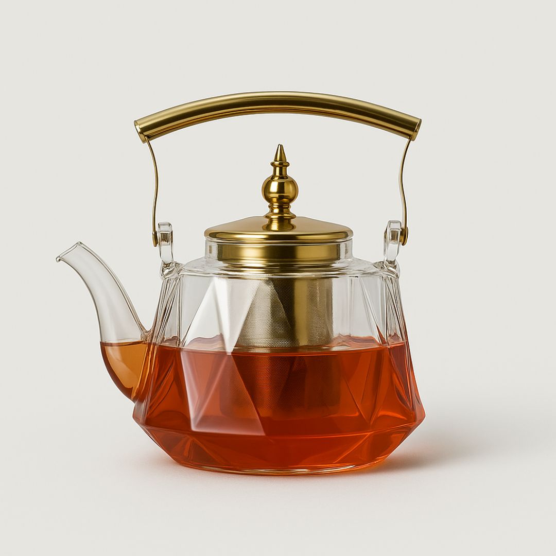 Elegant Glass Teapot with Stylish Copper Accents