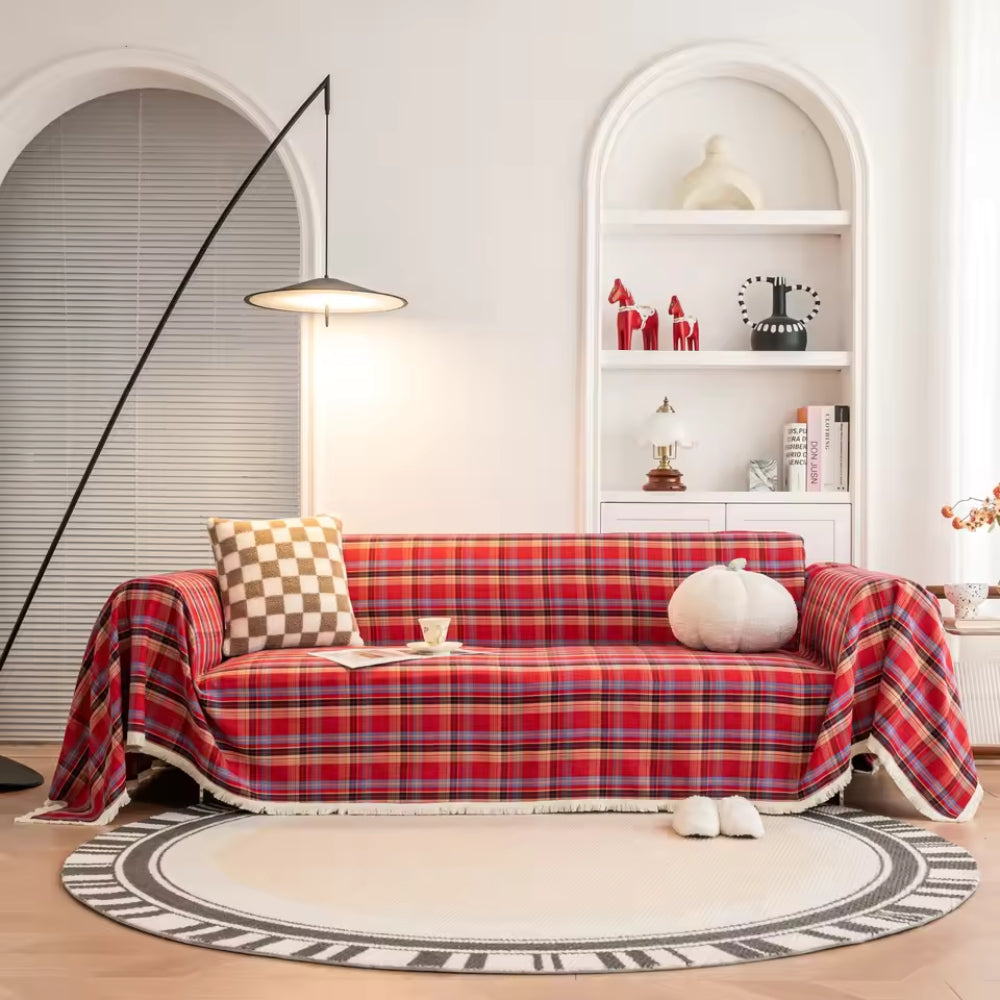 Plaid Design Microfiber Blend Sofa Cover for Stylish Home Decor