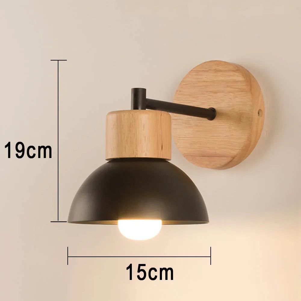 Contemporary Nordic Wall Light - Wooden and Metal Bedside Fixture