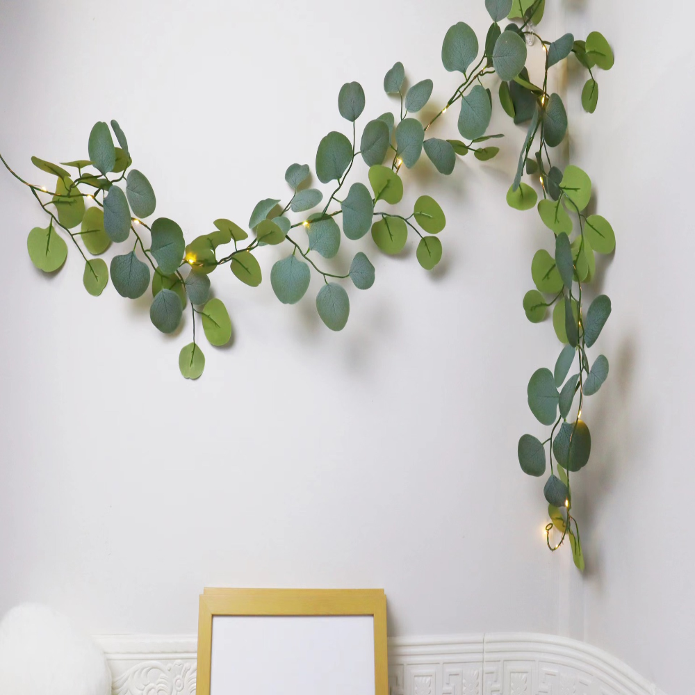 LED Eucalyptus Garland for Home Decor - Rattan Mantel Accent