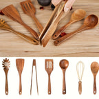 7-Piece Cooking Spoon and Tool Set in Wooden Design for Kitchen