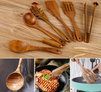 7-Piece Cooking Spoon and Tool Set in Wooden Design for Kitchen