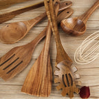 7-Piece Cooking Spoon and Tool Set in Wooden Design for Kitchen