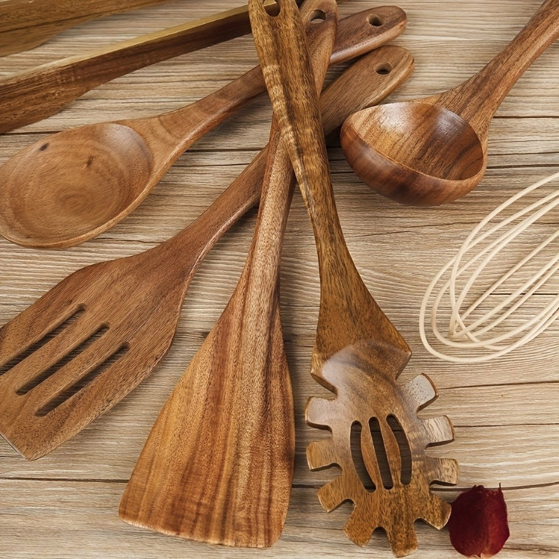 7-Piece Cooking Spoon and Tool Set in Wooden Design for Kitchen