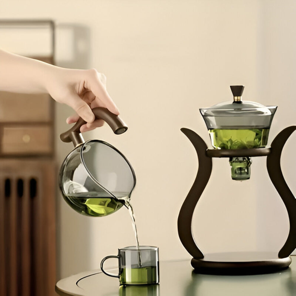 Wooden Stand Glass Drip Tea Brewer with Magnetic Pour Spout