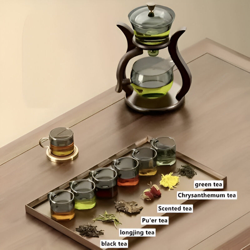 Wooden Stand Glass Drip Tea Brewer with Magnetic Pour Spout