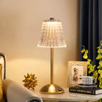 LED Table Lamp with Clear Textured Shade and Metal Base – Cordless Design