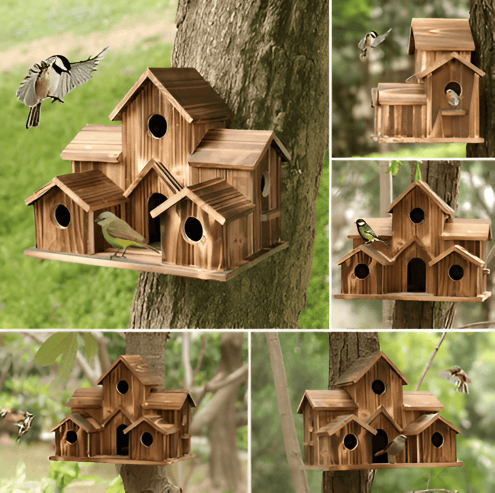 Multi-Nesting Design Wooden Birdhouse for Hanging Outdoors