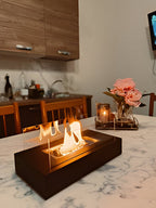 Bioethanol Fireplace with Glass Panels for Rectangular Tabletop
