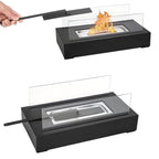 Bioethanol Fireplace with Glass Panels for Rectangular Tabletop