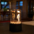Cylindrical Tabletop Bio Ethanol Fireplace for Outdoor Use with Glass Tube