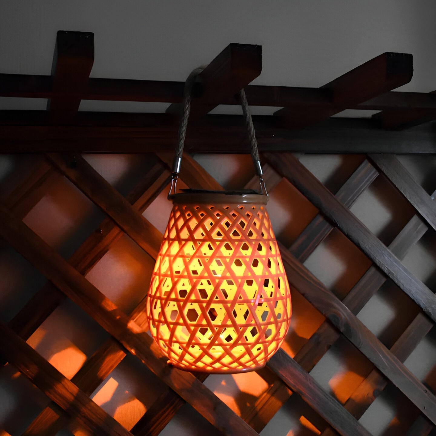 Outdoor Solar Lantern with Woven Design Shade