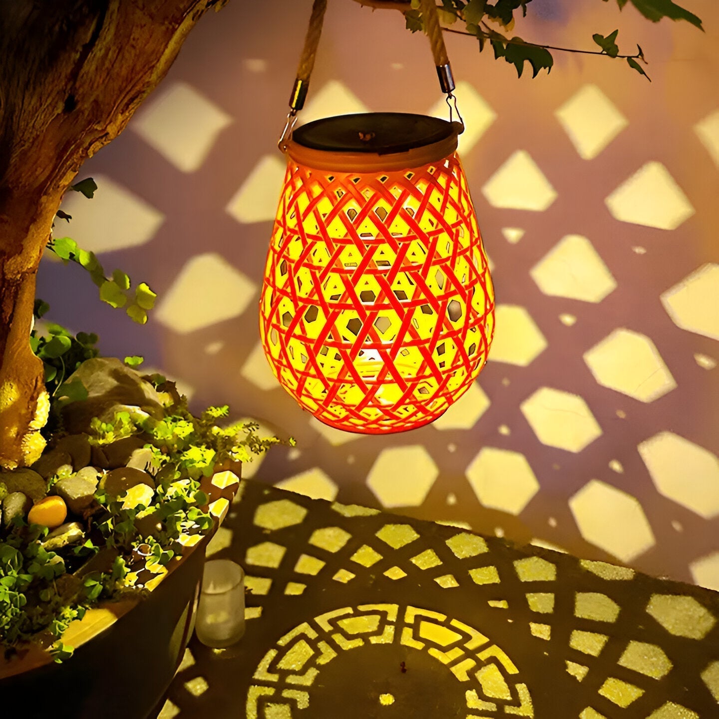 Outdoor Solar Lantern with Woven Design Shade