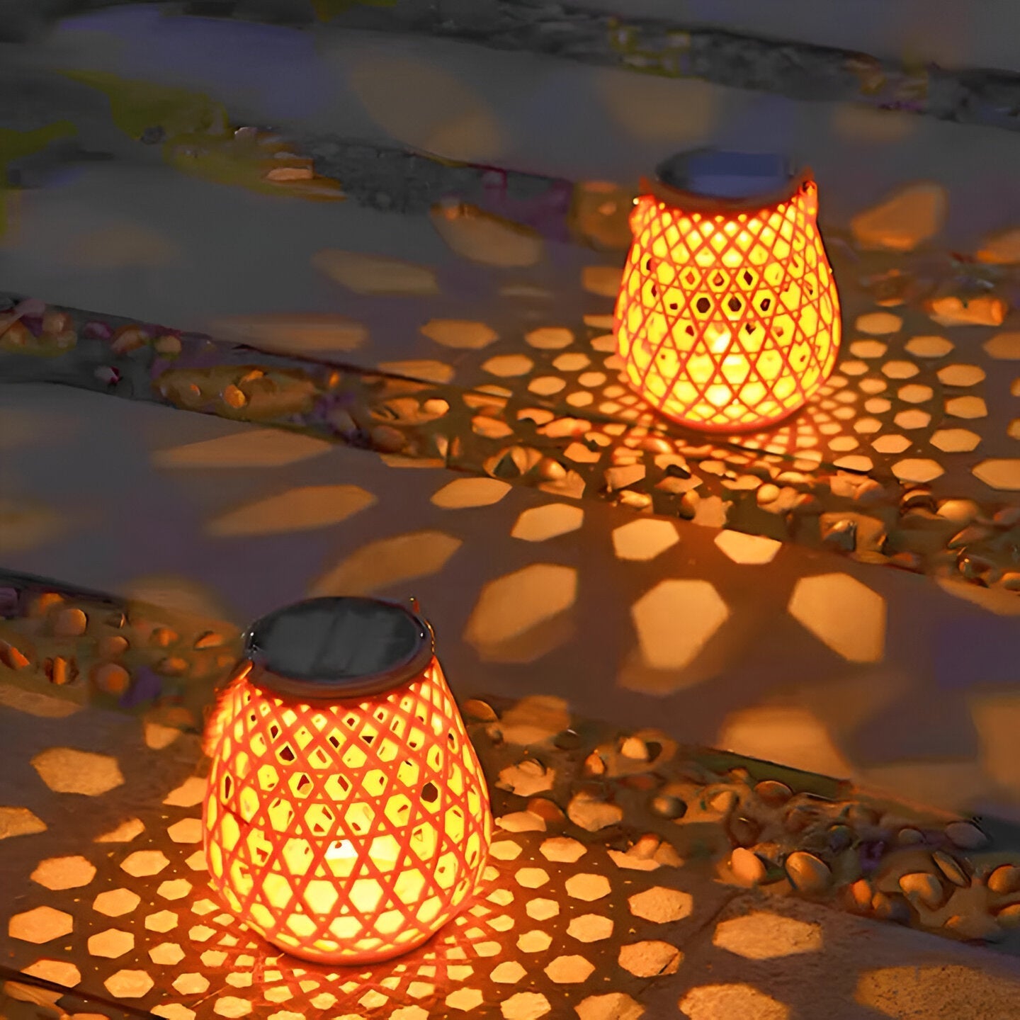Outdoor Solar Lantern with Woven Design Shade