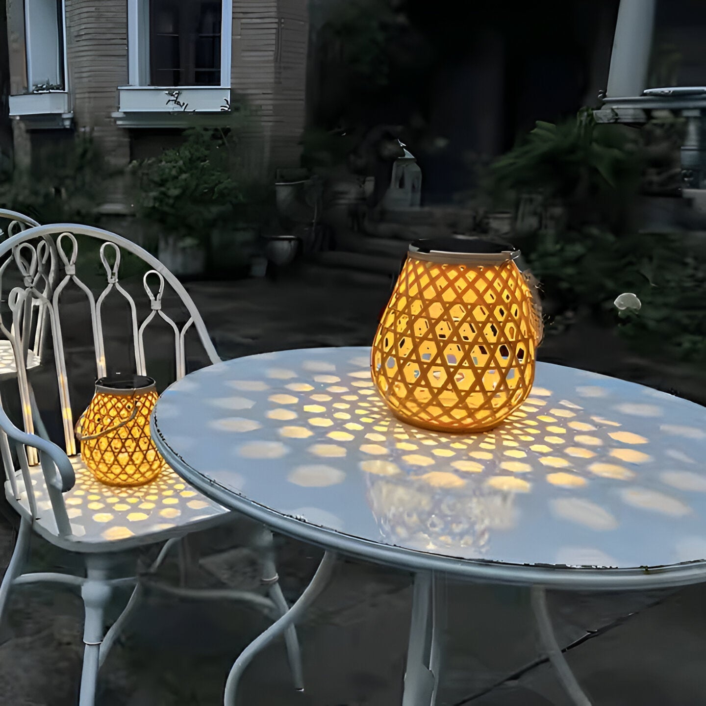 Outdoor Solar Lantern with Woven Design Shade