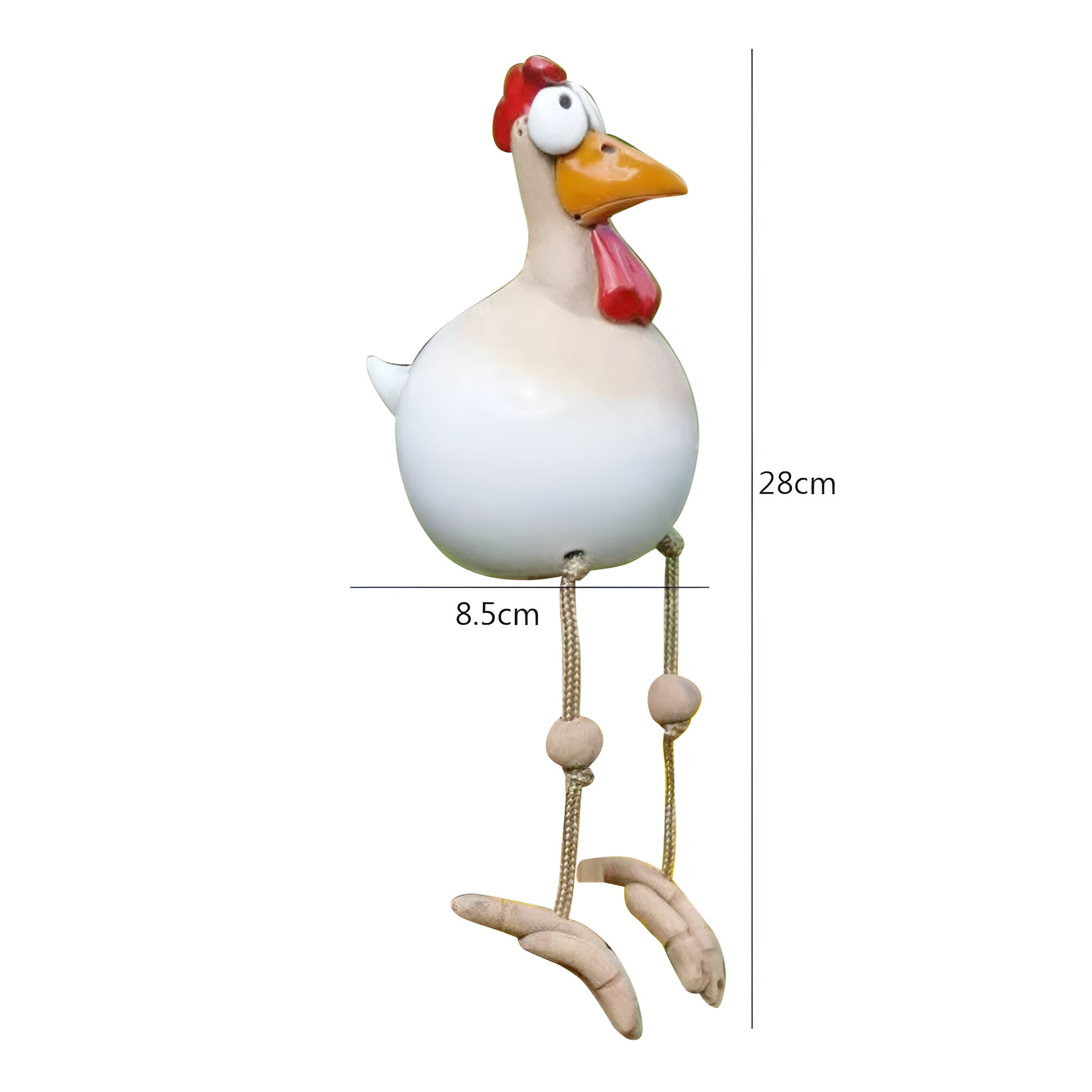Garden Figurine of Rooster with Dangling Legs in Resin